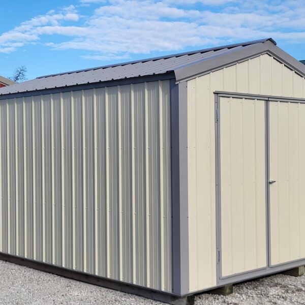 Metal storage shed with double doors