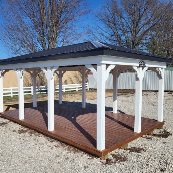 Open pavilion with wooden deck